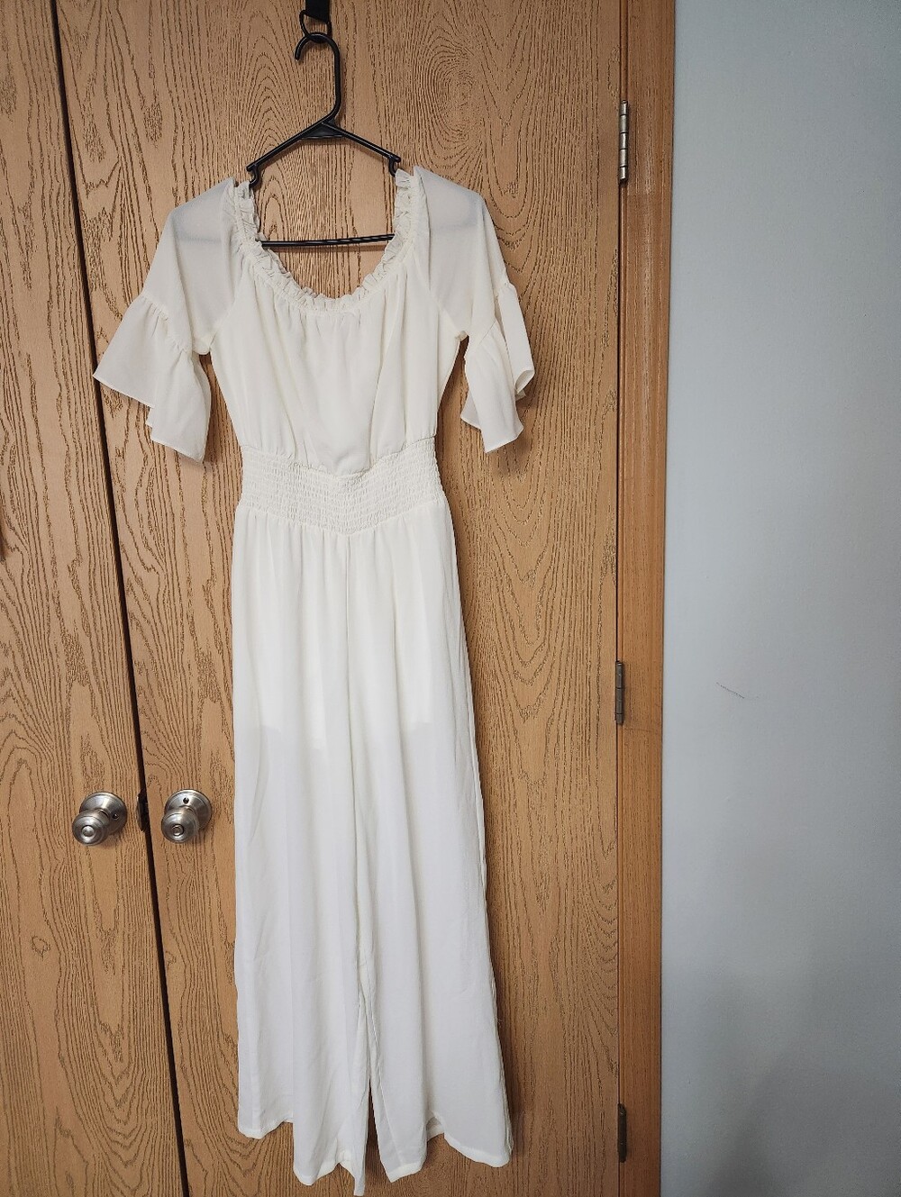 Premier Cream Smocked-Waist Jumpsuit